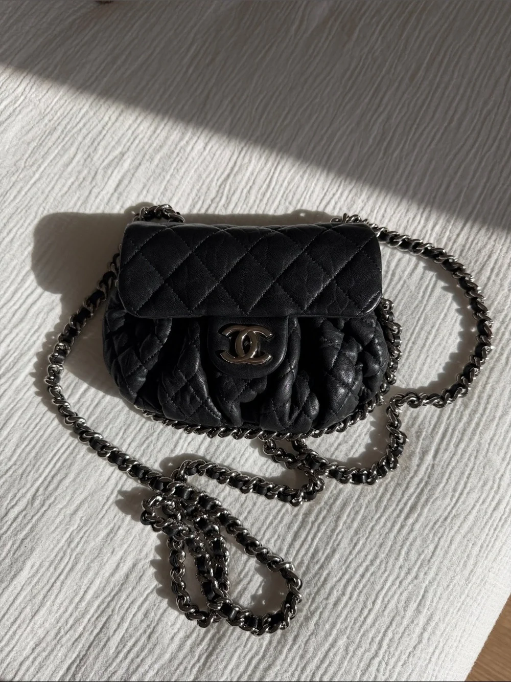 Chanel Chain Around Flap Bag Black Lambskin Silver HW w/ COA
